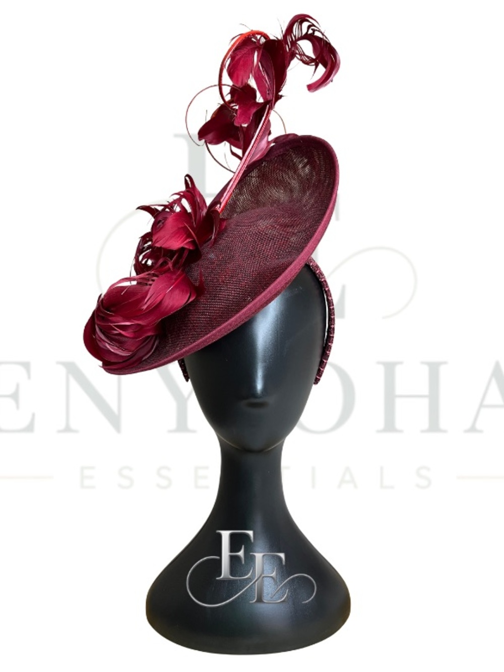 Burgundy Feather Sinamay Fascinator  with Feather Accents